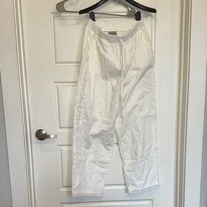 Elegant White Lace-Trimmed Pants